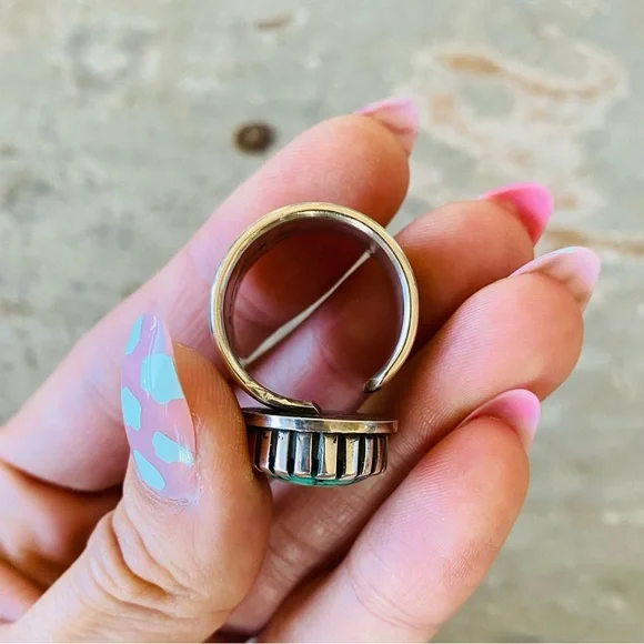 ♥️ Navajo ♥️ Aaron John Sterling Silver & Turquoise Ring - Picture 9 of 13